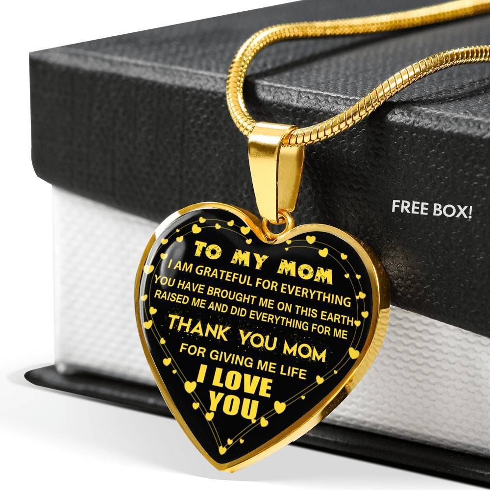 Thanks Mom For Giving Me Life Heart Pendant Necklace Gift For Mom