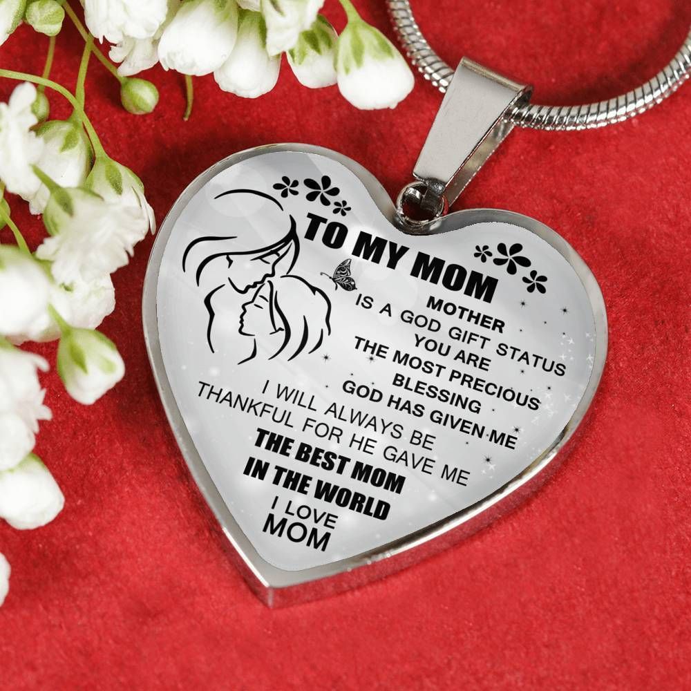 Gift For Mom Silver Heart Pendant Necklace The Best Mom In The World