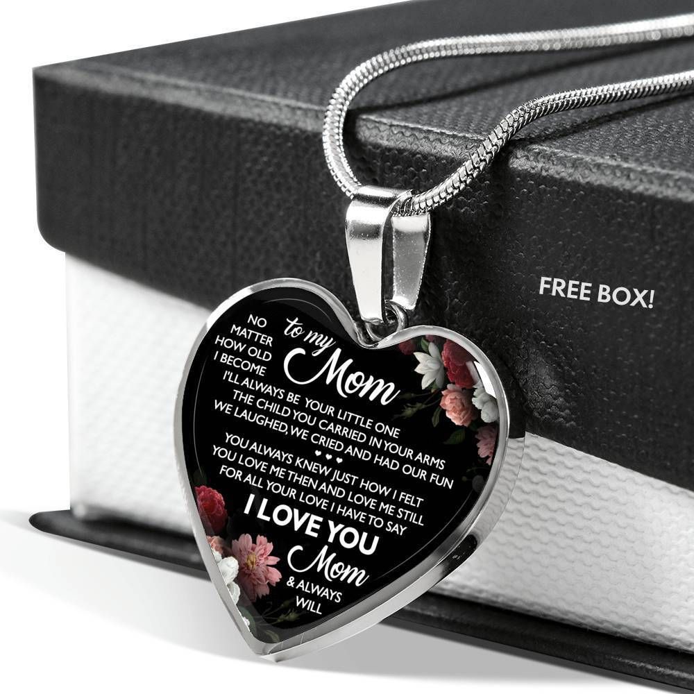 Birthday Gift For Mom Silver Heart Pendant Necklace I Love You Mom Always