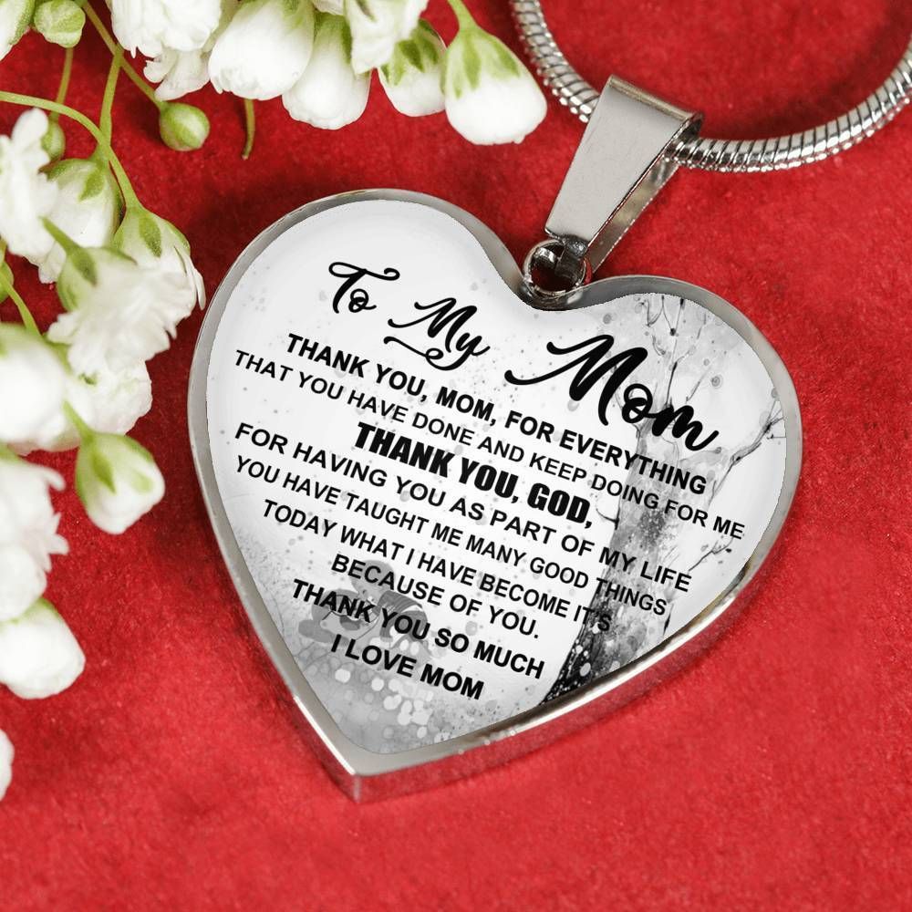 Gift For Mom Silver Heart Pendant Necklace Thank You Mom For Everything