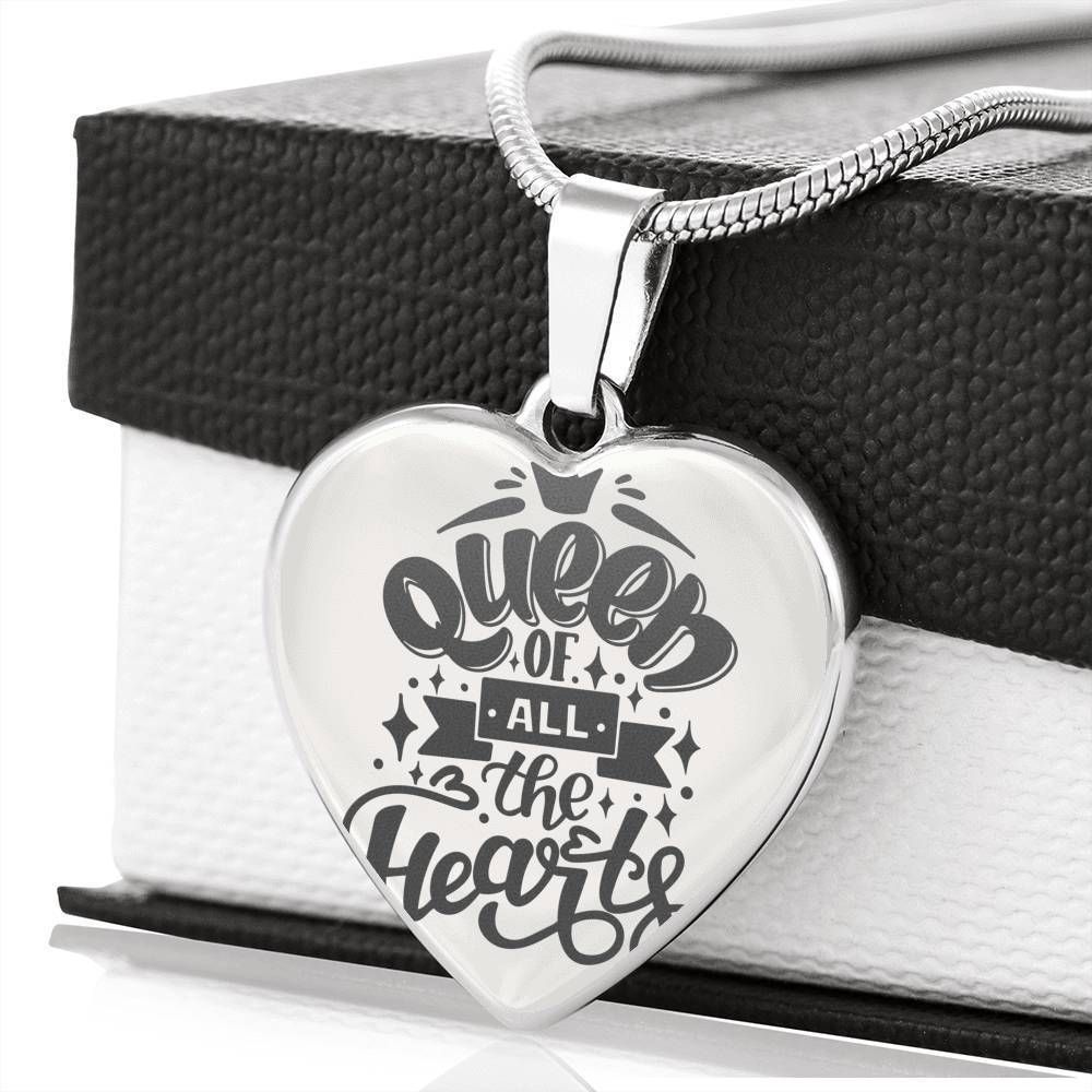 Gift For Mom Silver Heart Pendant Necklace Queen Of All The Hearts