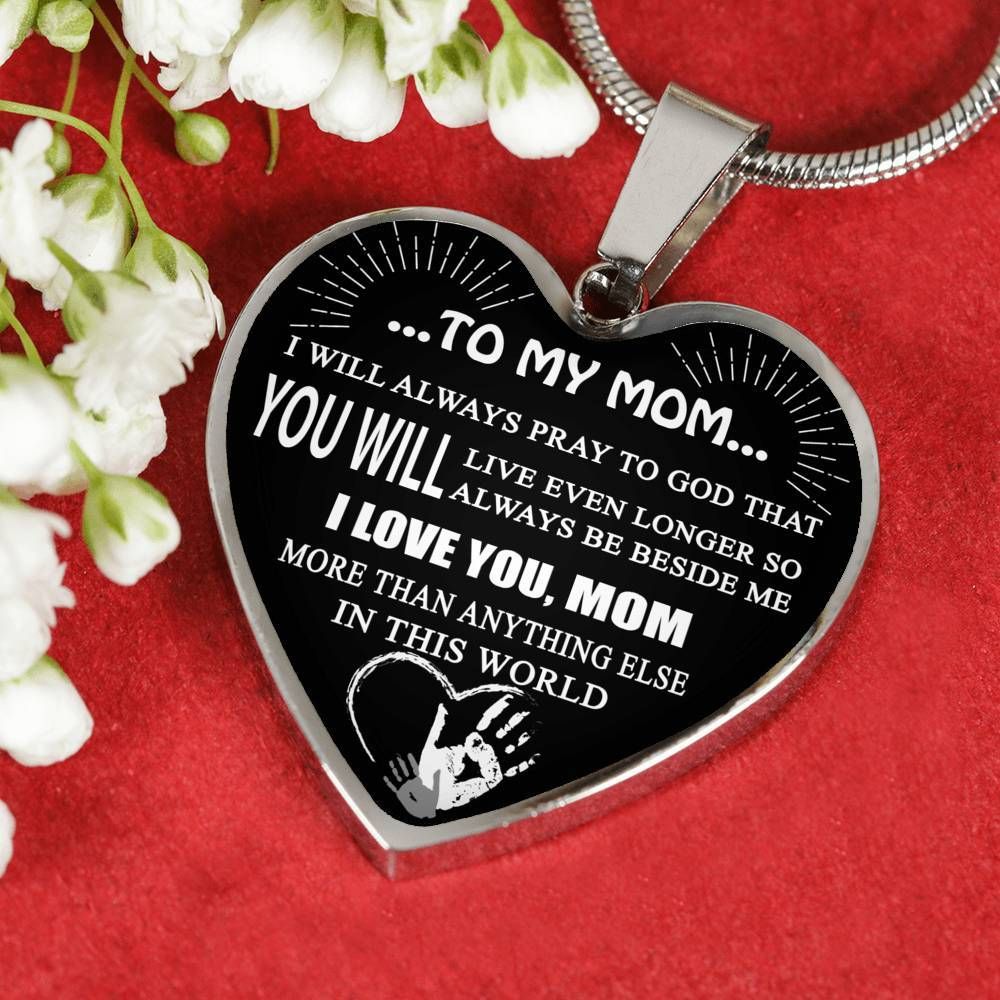 Silver Heart Pendant Necklace Gift For Mom I Love You