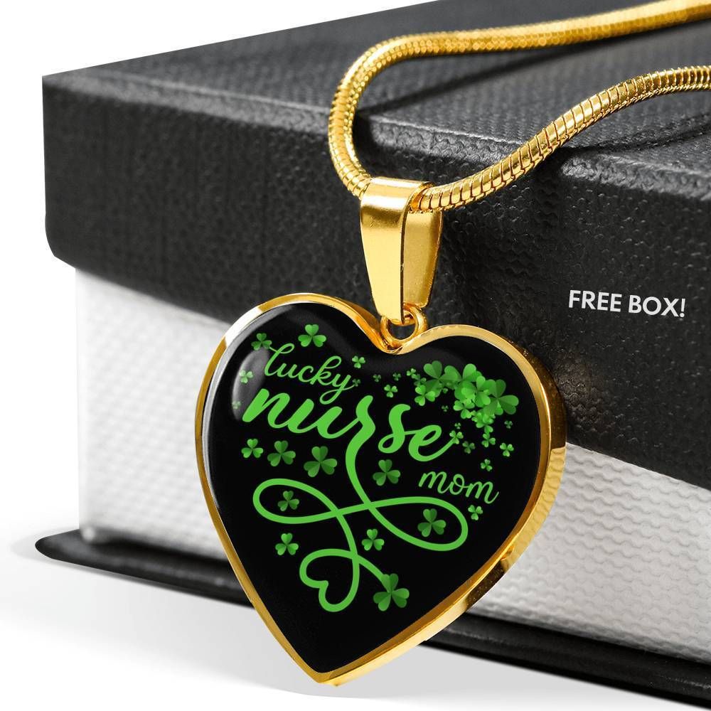 Lucky Nurse Mom St. Patrick's Day Heart Pendant Necklace Gift For Mom