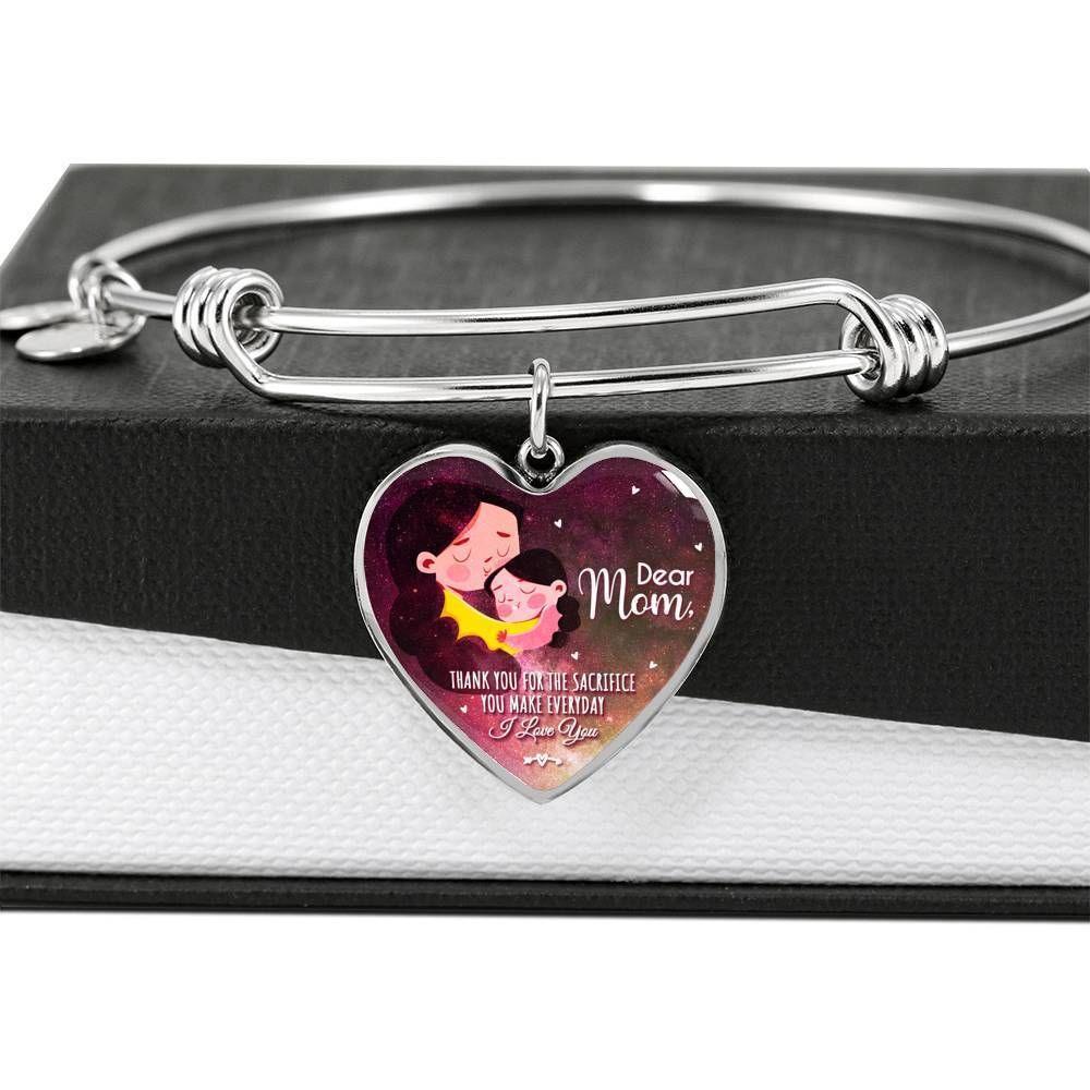Thank You For The Sacrifice Heart Pendant Adjustable Bangle Bracelet Daughter Gift For Mom