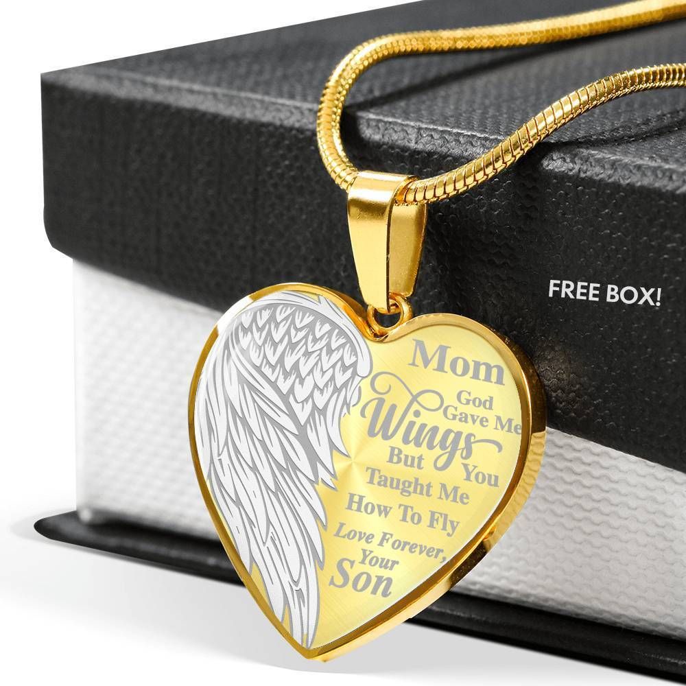 Gift For Mom Heart Pendant Necklace You Taught Me How To Fly Custom Engraved