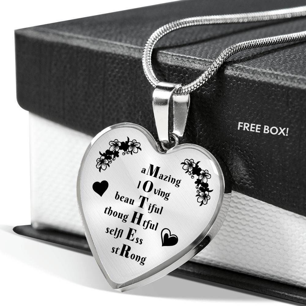 Gift For Mom Mother Acronym Silver Heart Pendant Necklace