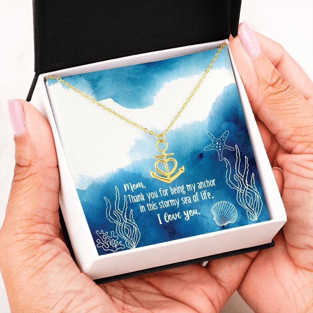 Gold Anchor Necklace With Watercolor Message Card For Mother`s Day