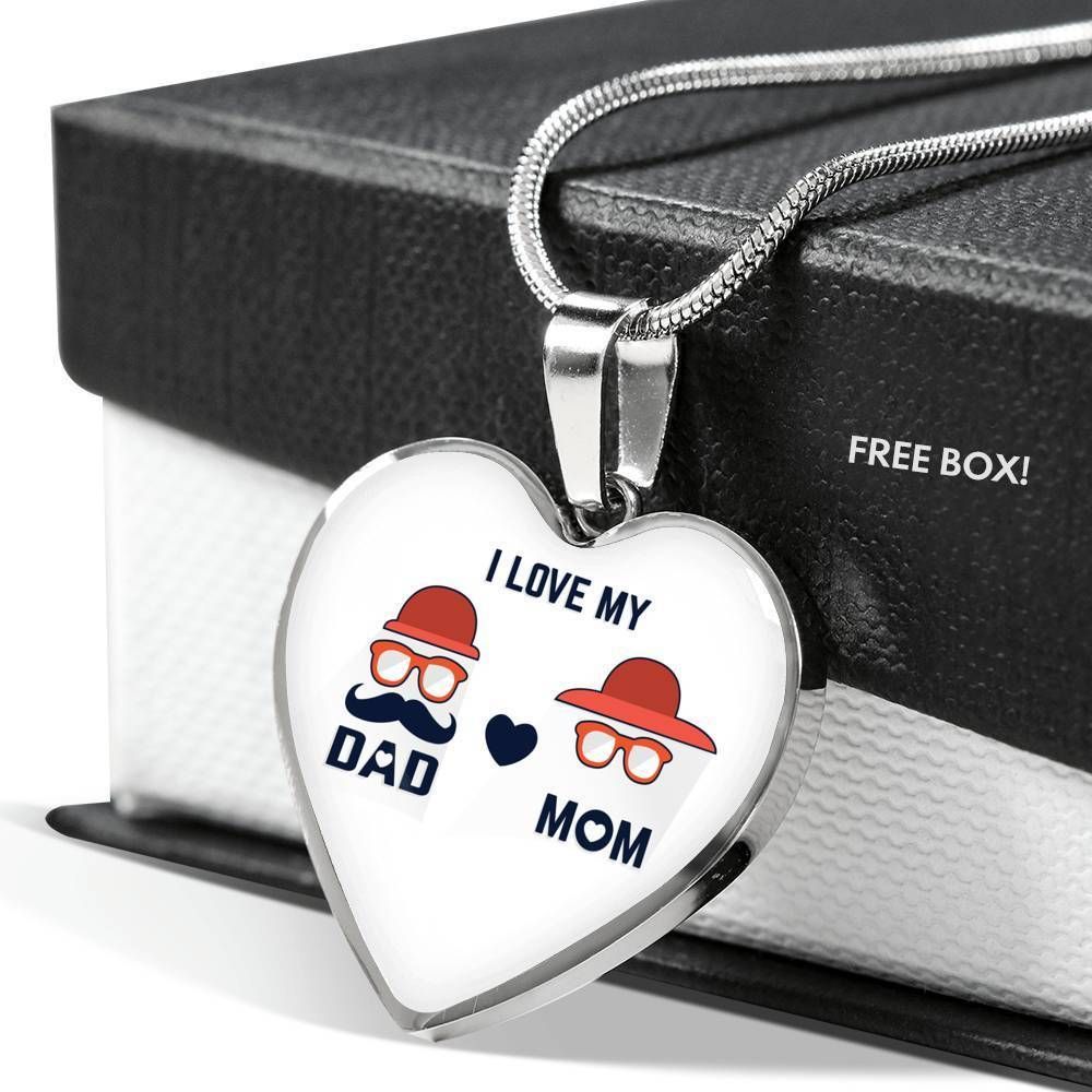 Gift For Mother's Day I Love My Dad And Mom Heart Pendant Necklace