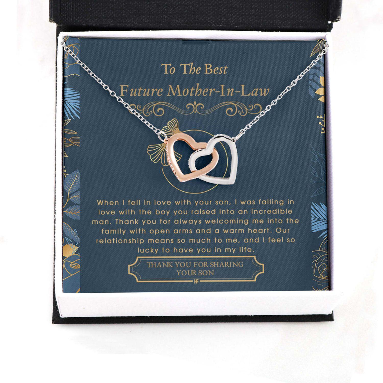 Future Mother In Law Necklace, Gift For Mother's Day From Daughter V2, Message Card Hearts Necklace