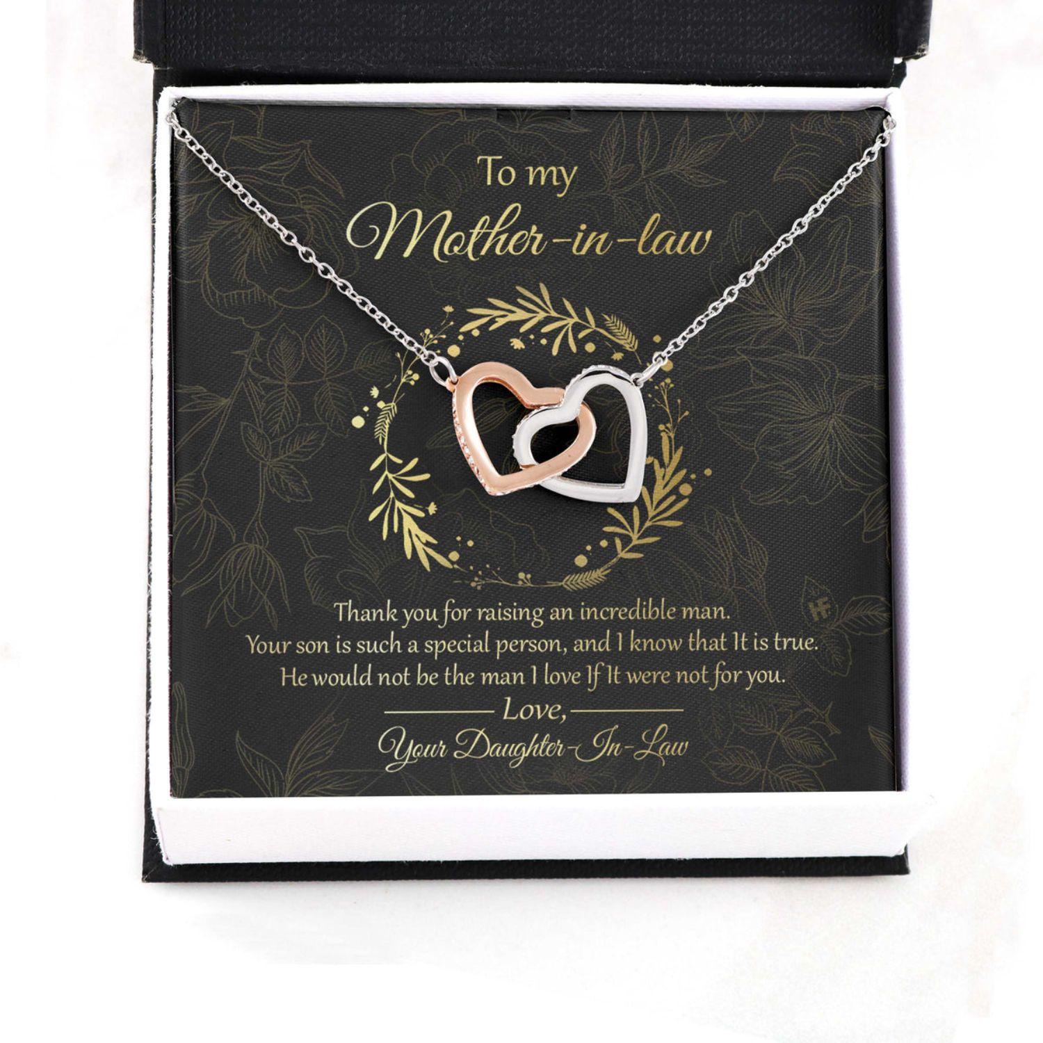 Mother In Law Necklace, Gift For Mother's Day Thank You For Your Son, Message Card Hearts Necklace