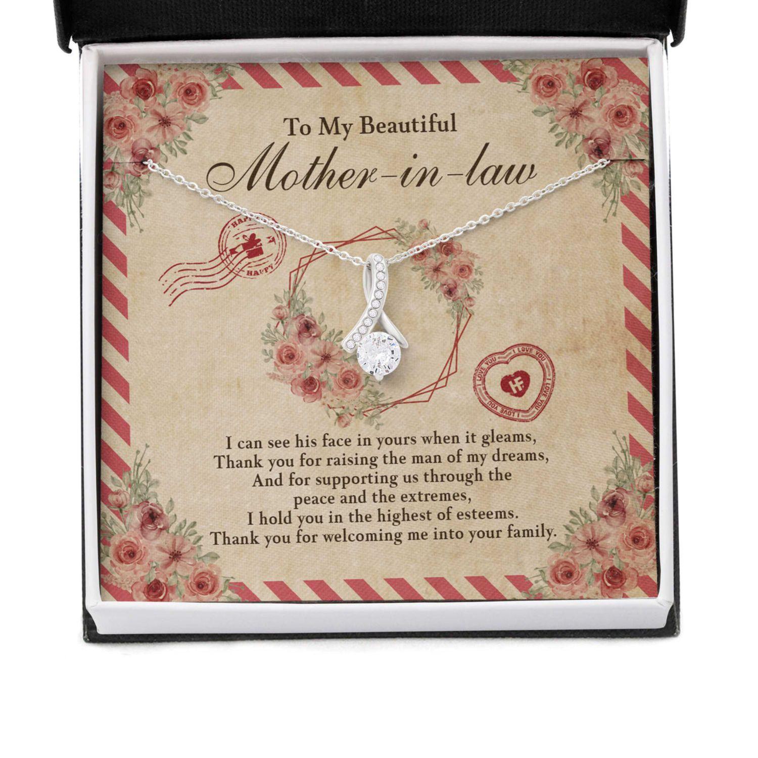 Mother In Law Necklace, Gift For Mother's Day My Beautiful Mother In Law, Letter Message Card Beauty Necklace