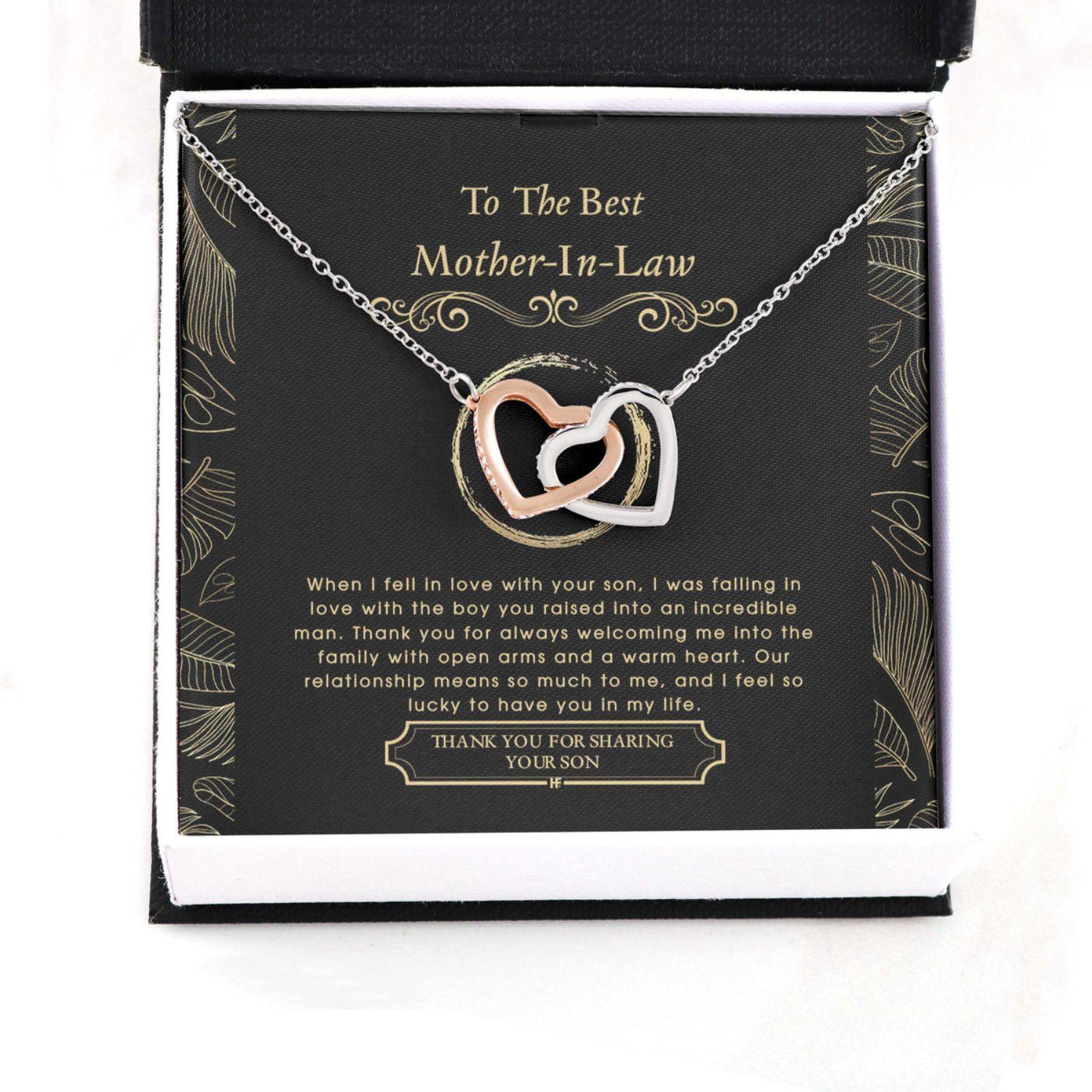 Mother In Law Necklace, Gift For Mother's Day From Daughter V4, Message Card Hearts Necklace