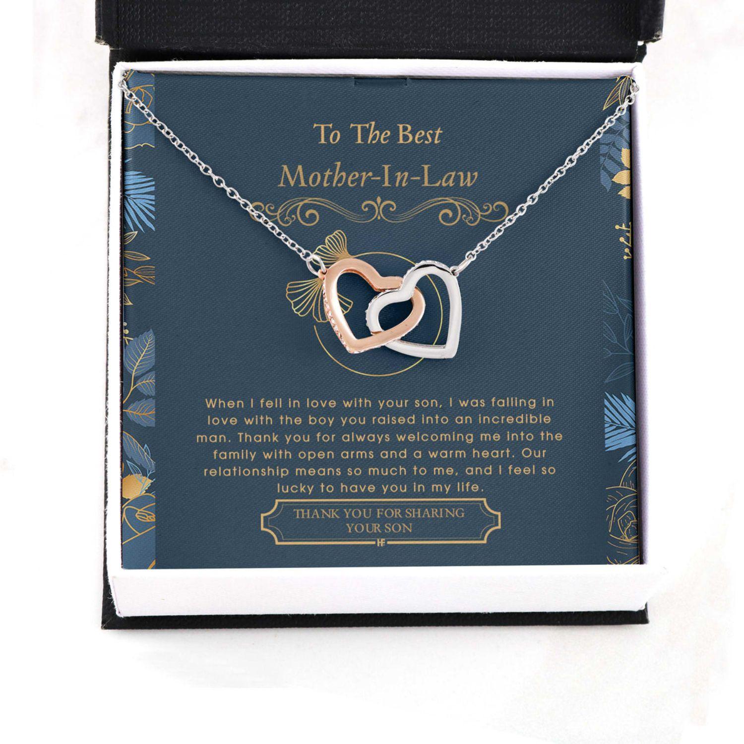 Mother In Law Necklace, Gift For Mother's Day From Daughter V2, Message Card Hearts Necklace