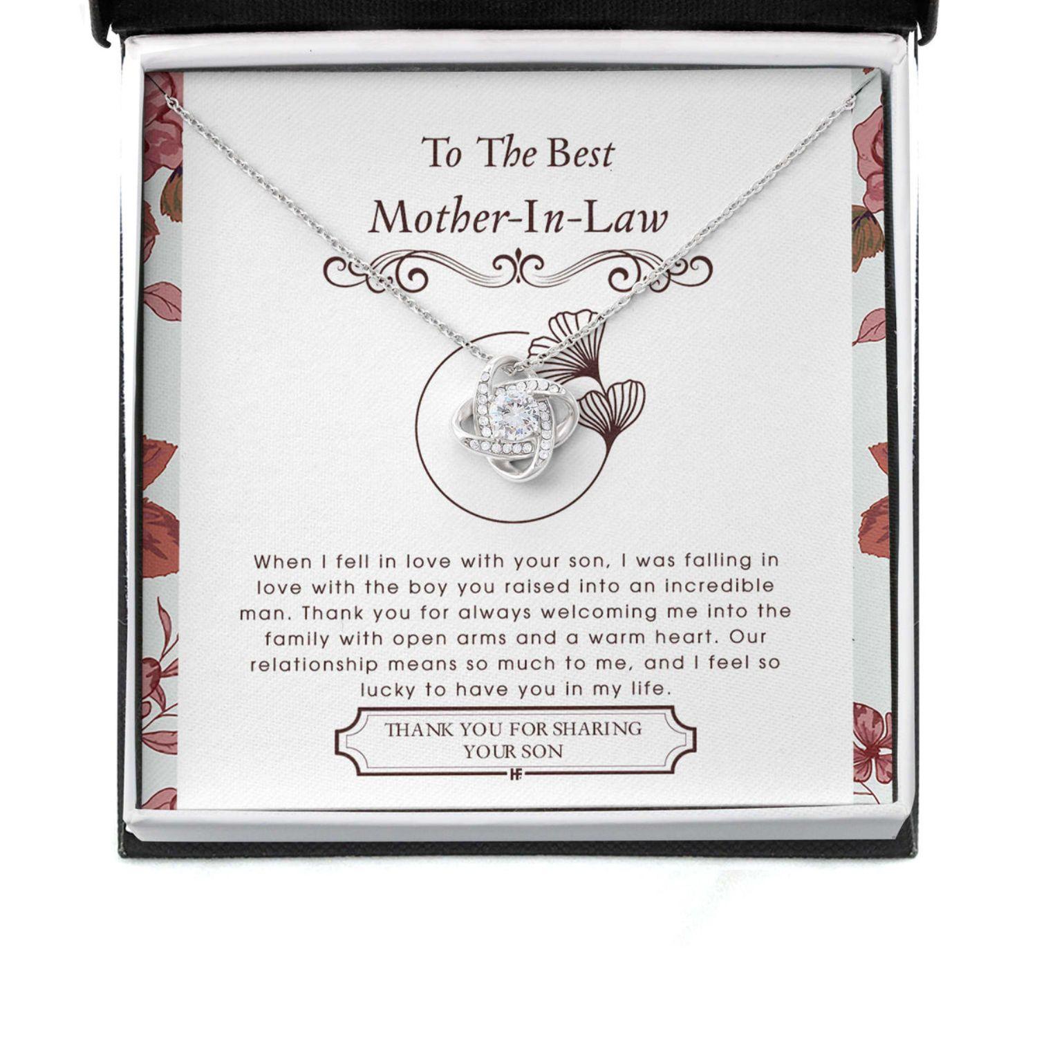 Mother In Law Necklace, Gift For Mother's Day From Daughter V5, Message Card Love Knot Necklace