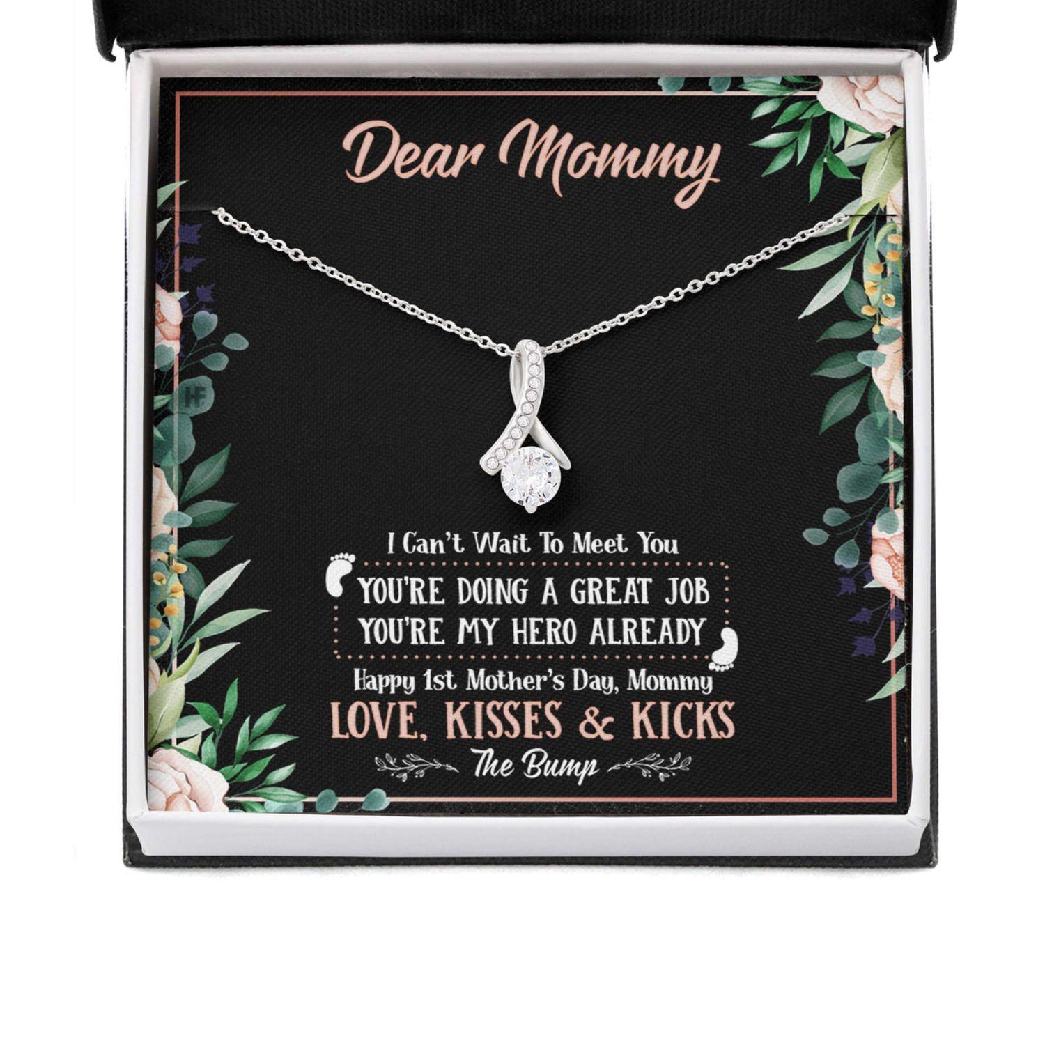 Mom Necklace, Gift For Mother's Day Dear Mommy Can�t Wait To Meet You, Message Card Beauty Necklace
