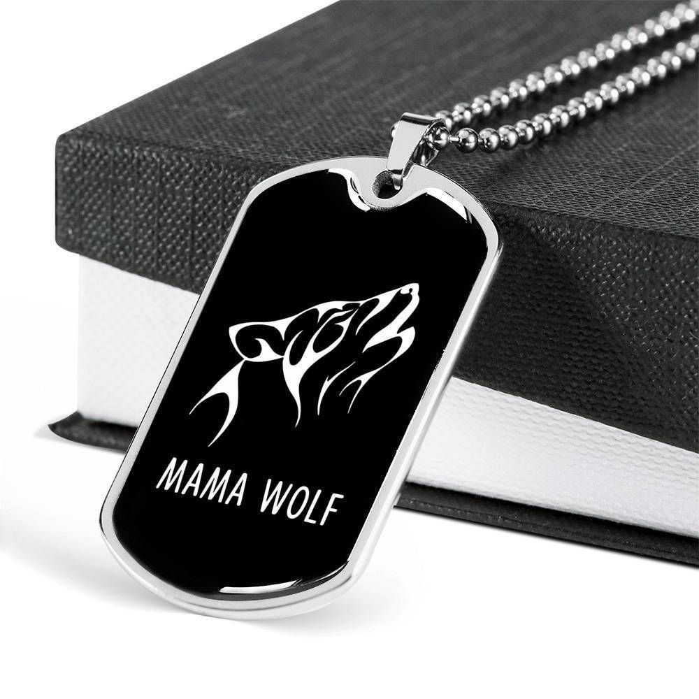 Mom Dog Tag, Custom Mama Wolf Dog Tag Military Chain Necklace For Mom Dog Tag