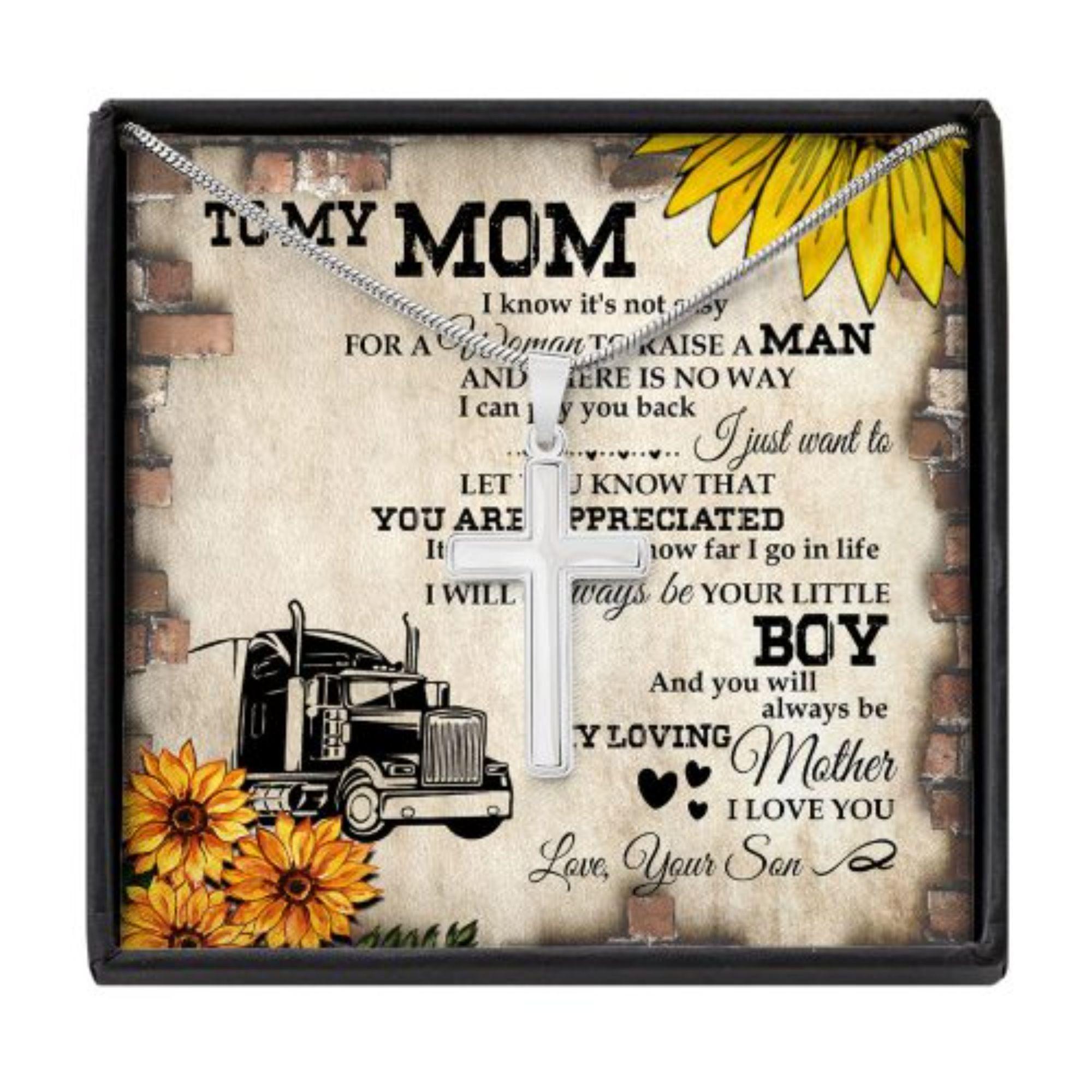 Mom Necklace, Trucker?s Mother Gift To My Loving Mom Jewelry For Mom Cross Necklace