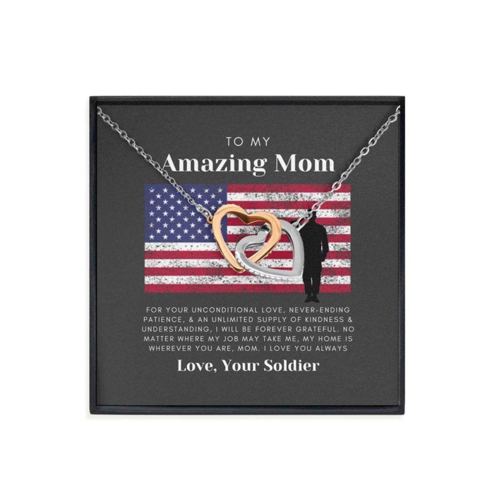 Mom Necklace, Army Mom Gift, Military Mom Hearts Necklace Gift, Gift For Mom From Soldier