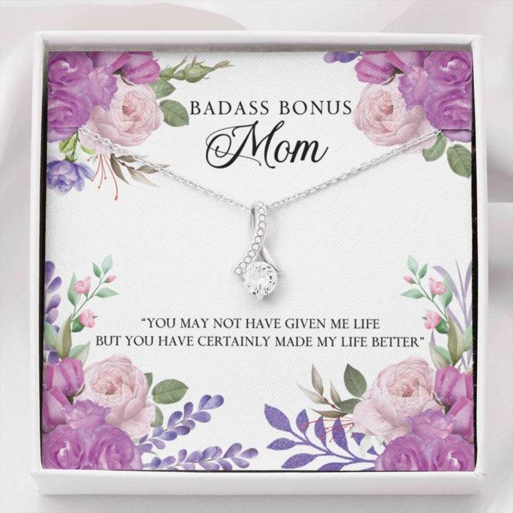 Mom Necklace - Necklace For Mom - Gift Necklace With Message Card Badass Bonus Mom The