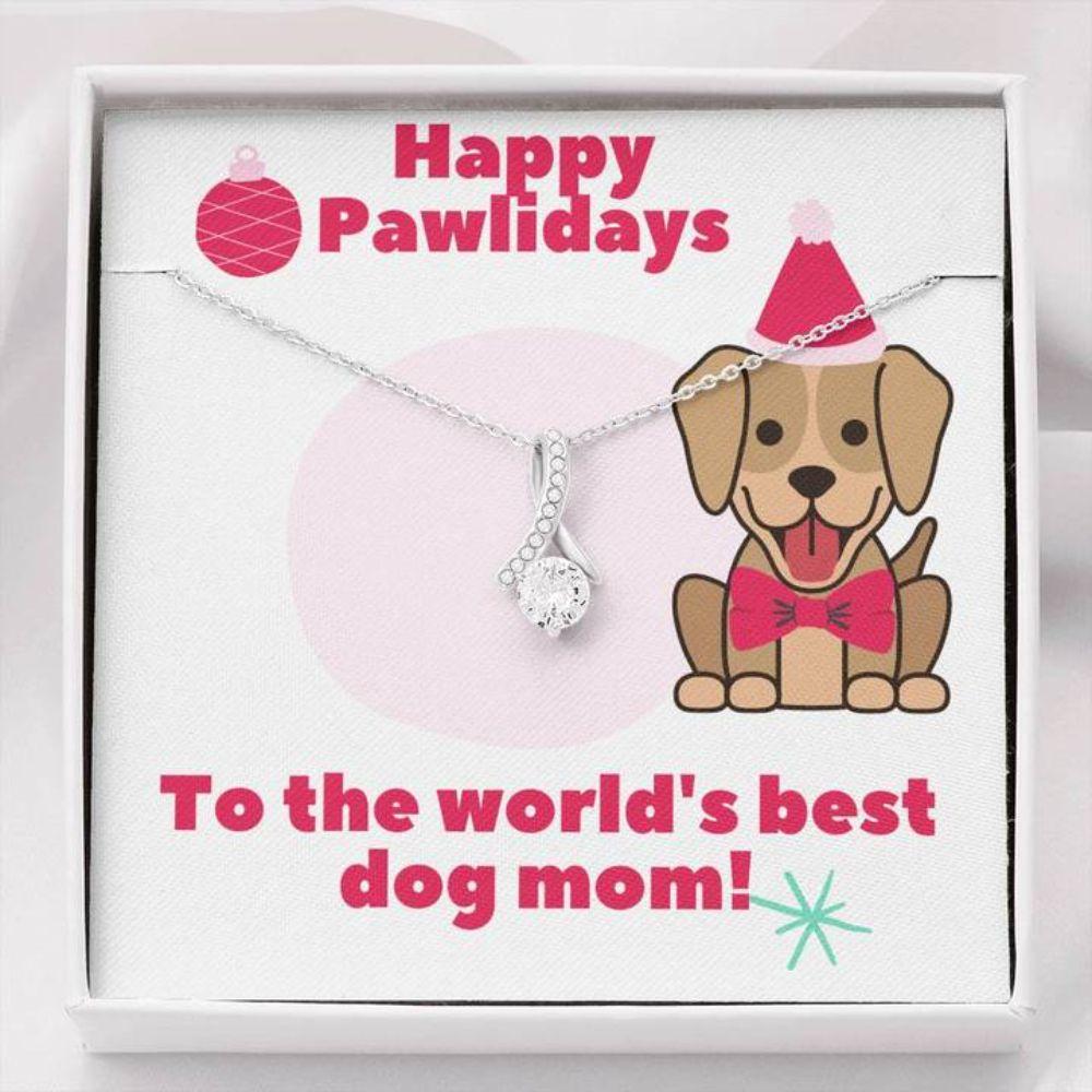 Dog Mom Necklace, Dog Mom Happy Holidays Gift Necklace