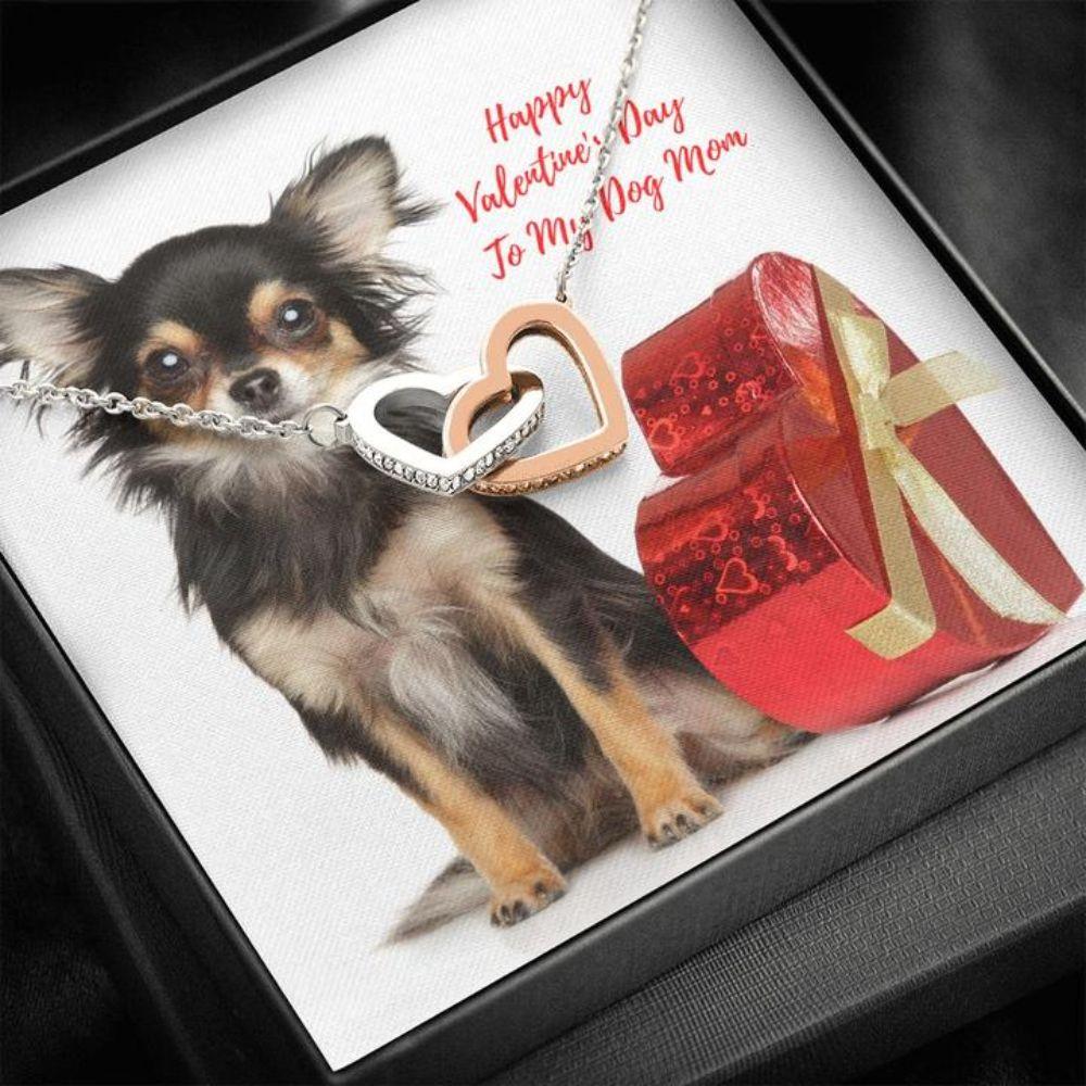 Dog Mom Necklace, Gift Necklace Message Card - To My Long Haired Chihuahua Dog Mom Happy Valentine's Day