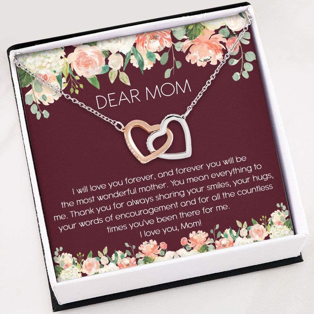 Mom Necklace - Dear Mom Necklace - Interlocking Hearts Necklace With Gift Box For Birthday Christmas