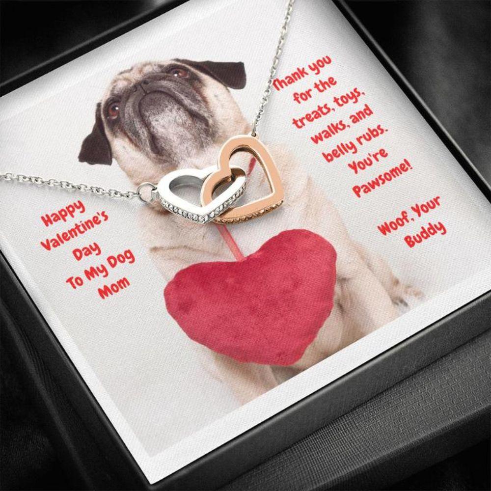 Dog Mom Necklace, Gift Necklace Message Card - To My Buff Pug Dog Mom Happy Valentine's Day