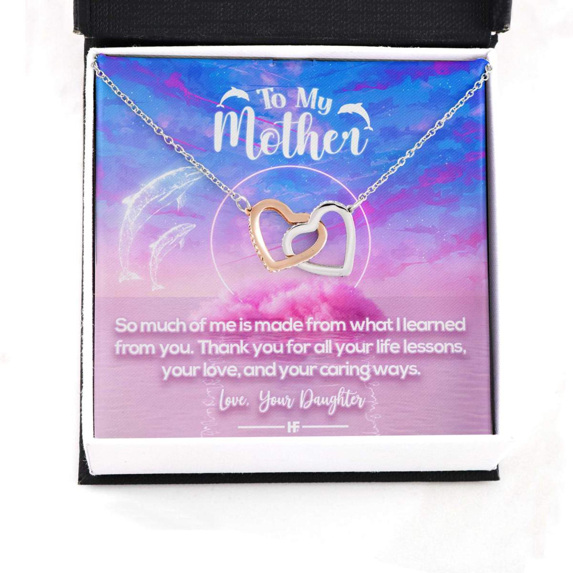 Mom Necklace, Thank You Mom For All Your Life Lessons Interlocking Hearts Necklaces