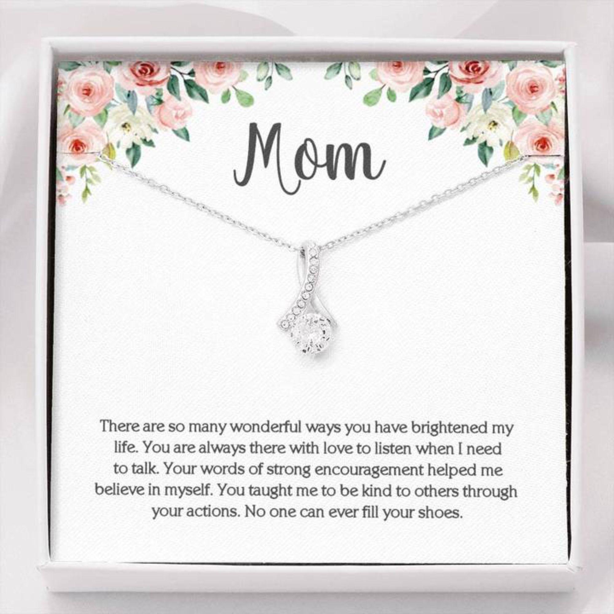Mom Necklace, Cubic Zirconia Pendant Necklace For Mom On White