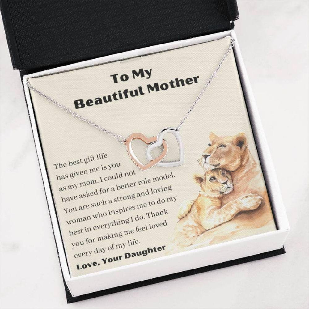 Mom Necklace Gift - Lion Mom Necklace - Mom Necklace With Message Card - Lion Mom Gift - 2 Heart Necklace - Best Mom Ever
