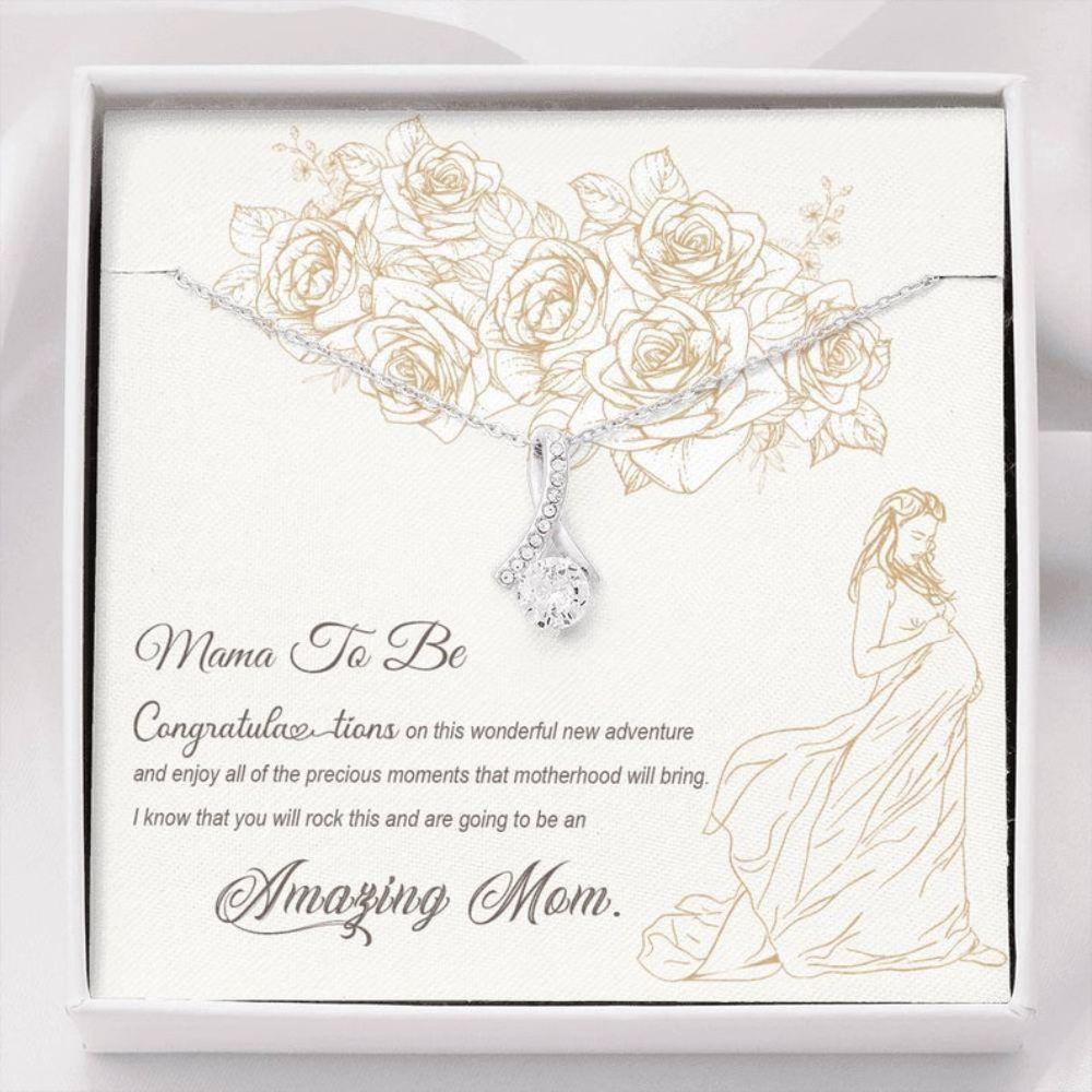 Mom Necklace, Mom To Be Gift - Ribbon Style Necklace - Pregnancy Necklace Cute Message Card - Expecting Mom Gift