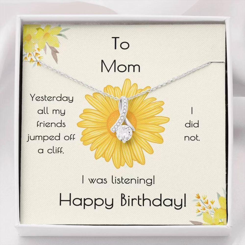 Mom Necklace, Mom Birthday Cliff Dive Sparkle Ribbon Necklace