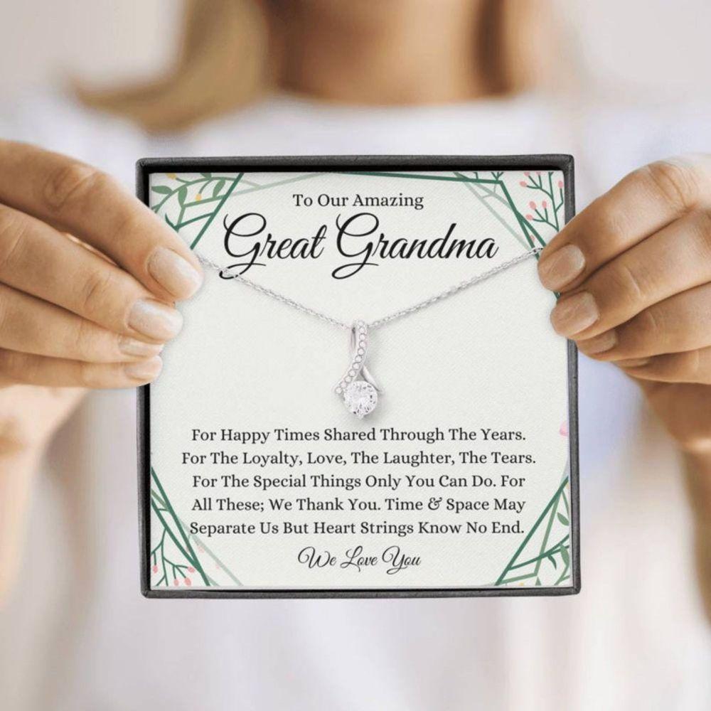 Grandmother Necklace, Petit Ribbon Necklace Our Great Grandmother Birthday Gift, To Great Grandma Necklace