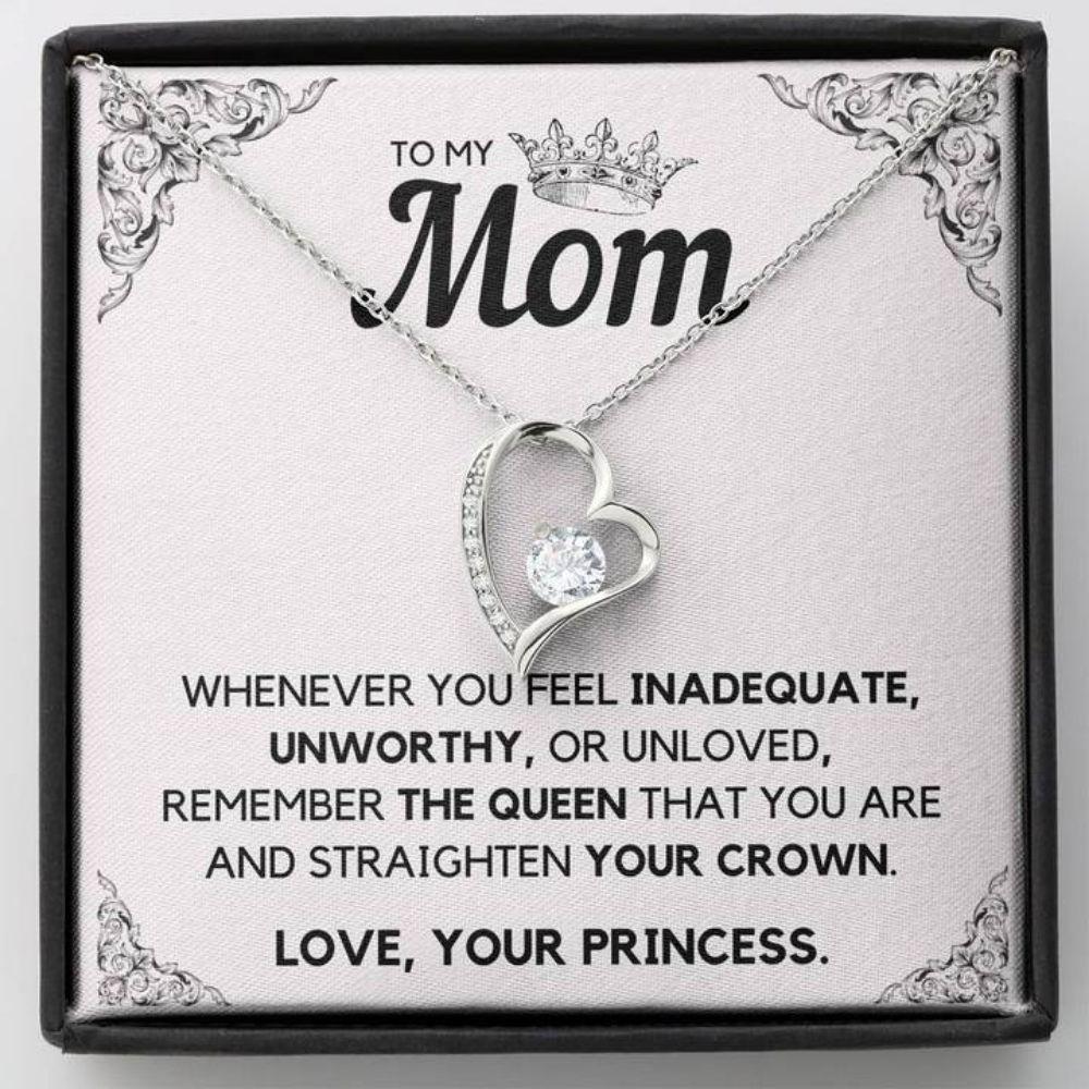 Mom Necklace, To My Mom Princess Heart Necklace Gift For Mom From Daughter