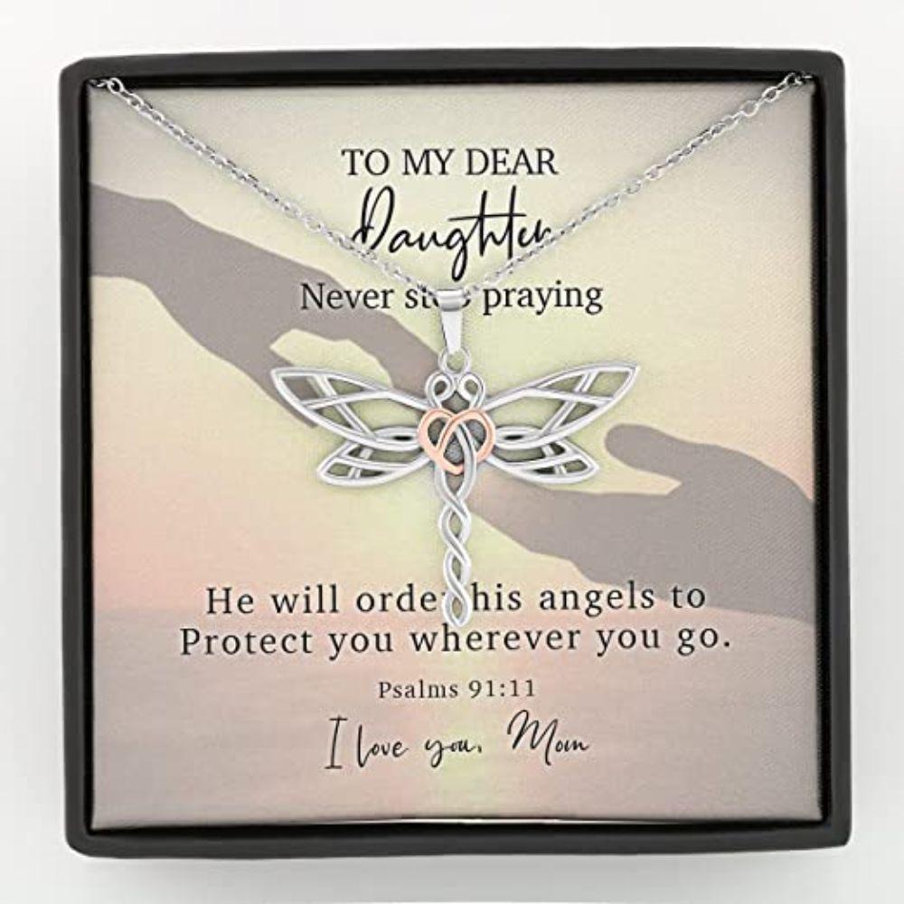 Daughter Necklace, Mom Necklace, Mother Daughter Necklace, Dear Angel Protect Wherever Psalms 91:11