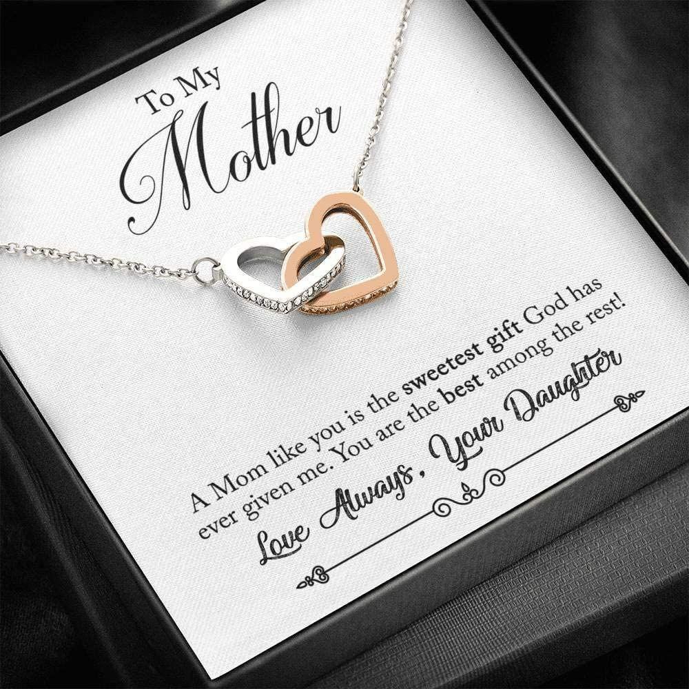 Mom Necklace, To My Mom Necklace From Daughter Heart Interlocking Gift For Mother Message Card