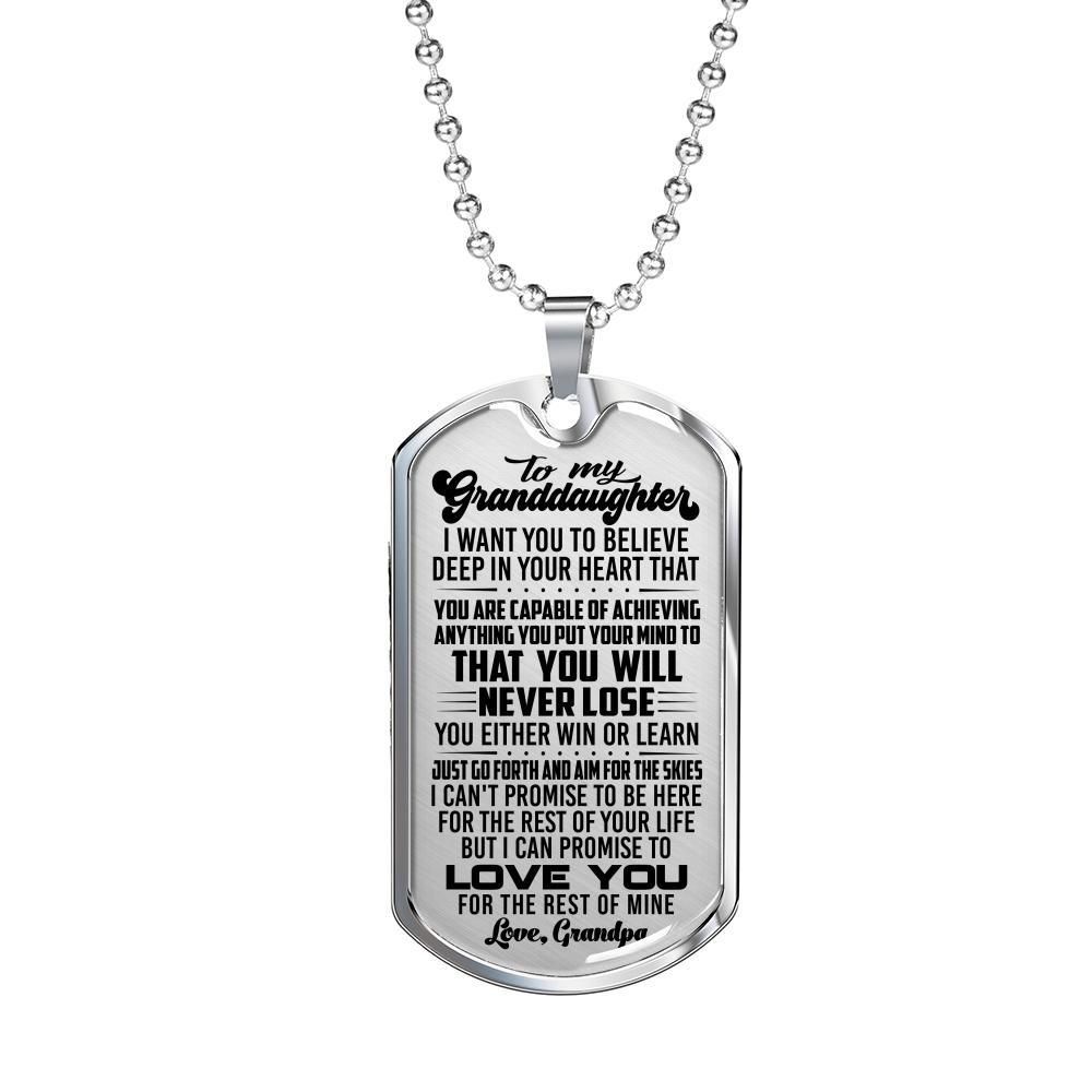 Grandpa Giving Granddaughter You'll Never Lose Dog Tag Necklace