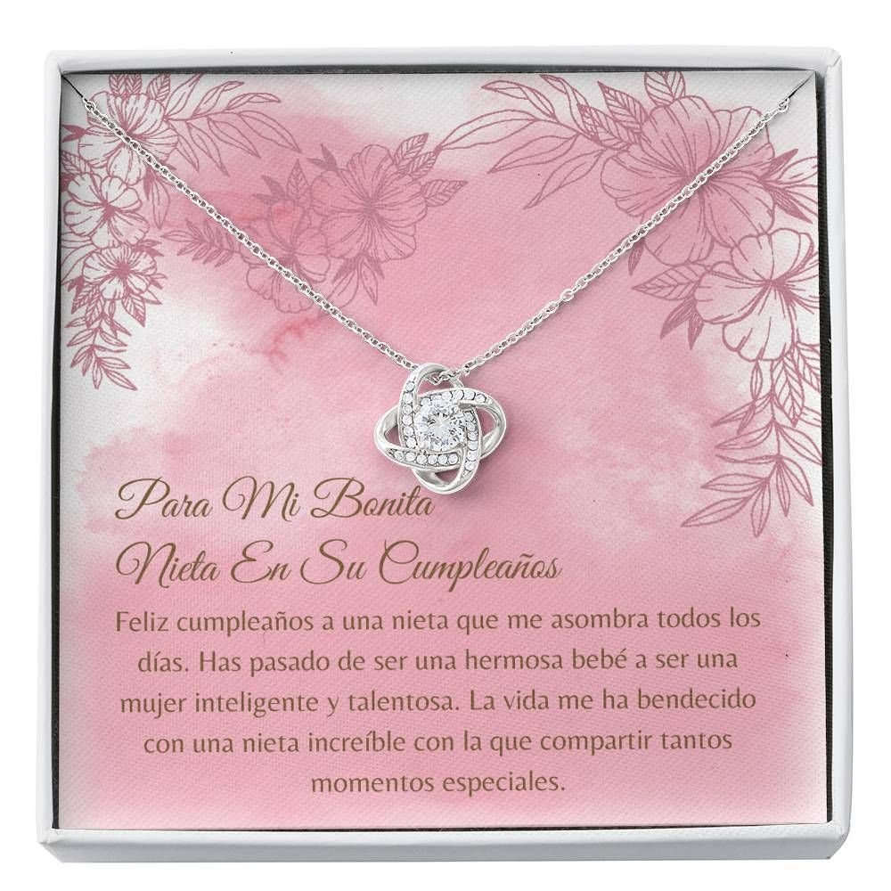 Pink Background Nieta Cumpleaños Spanish Gift For Granddaughter Love Knot Necklace