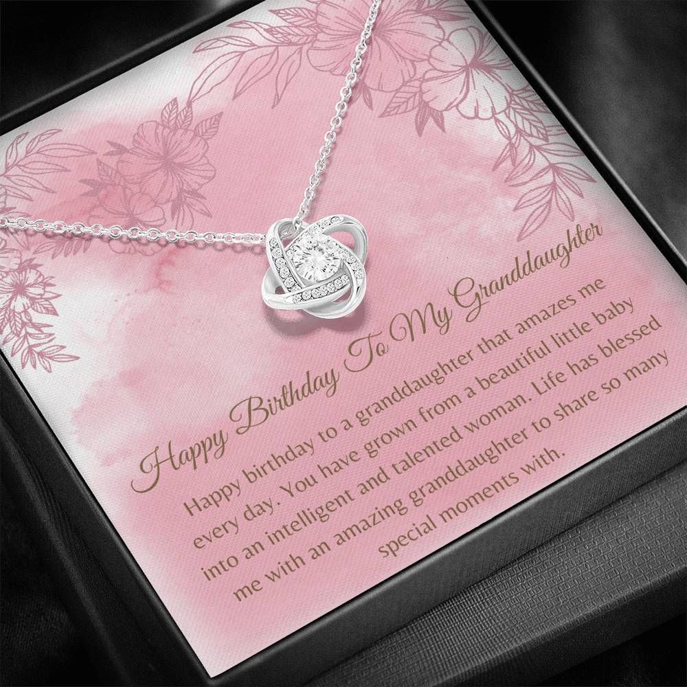 Pink Leaves Happy Birthday Gift For Granddaughter Love Knot Necklace