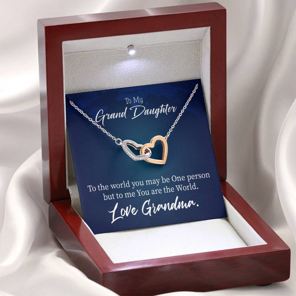 To Granddaughter You Are My World Interlocking Hearts Necklace With Mahogany Style Gift Box