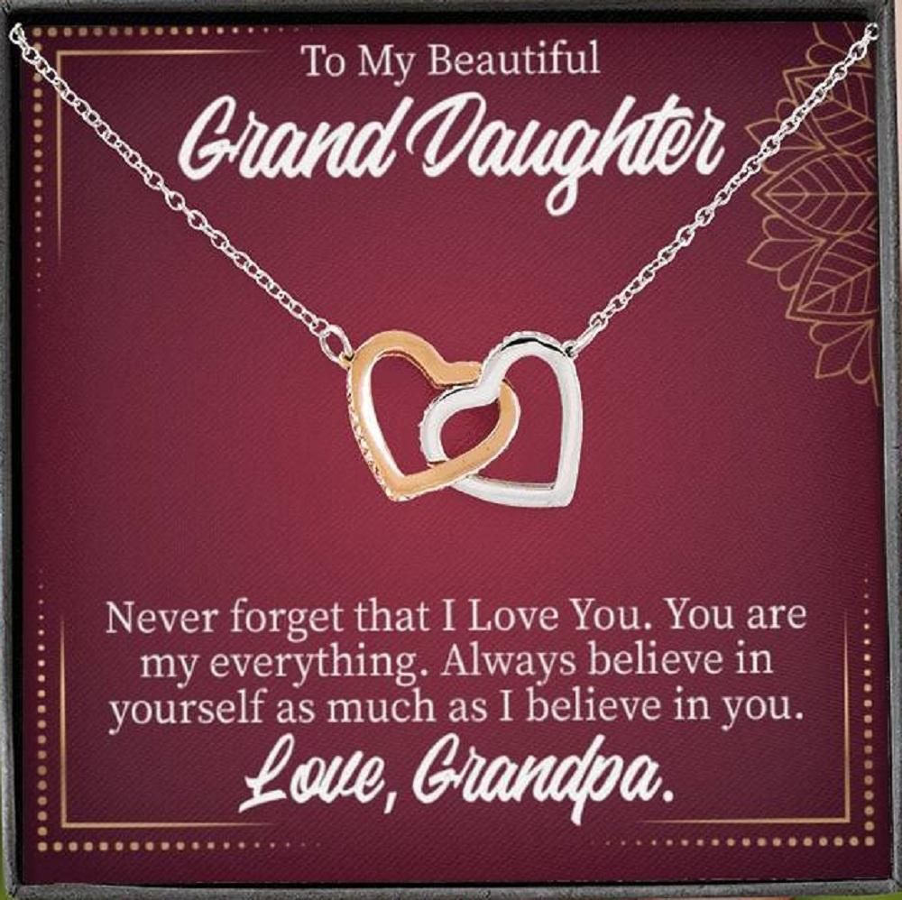 Gift For Granddaughter Never Forget That I Love You Interlocking Hearts Necklace With Mahogany Style Gift Box