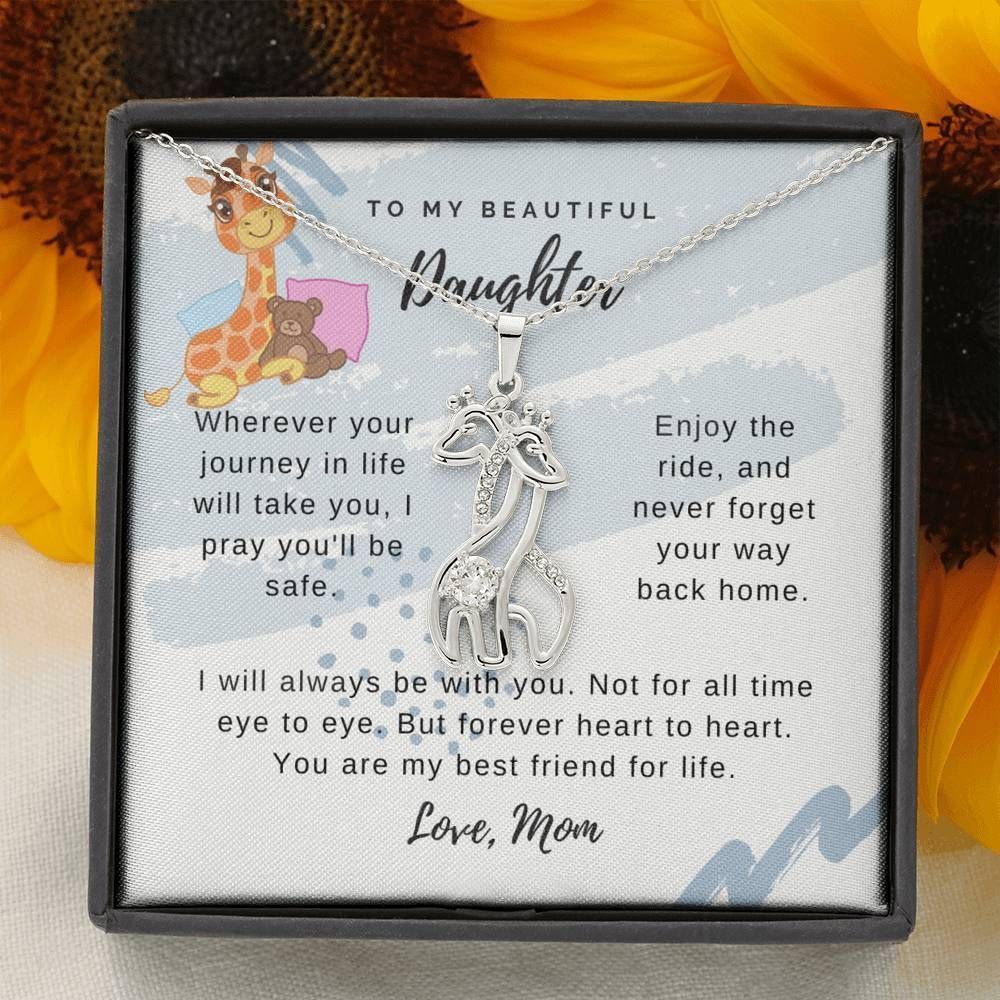 Giraffe Couple Necklace Mom Gift For Daughter Never Forget Your Way Back Home