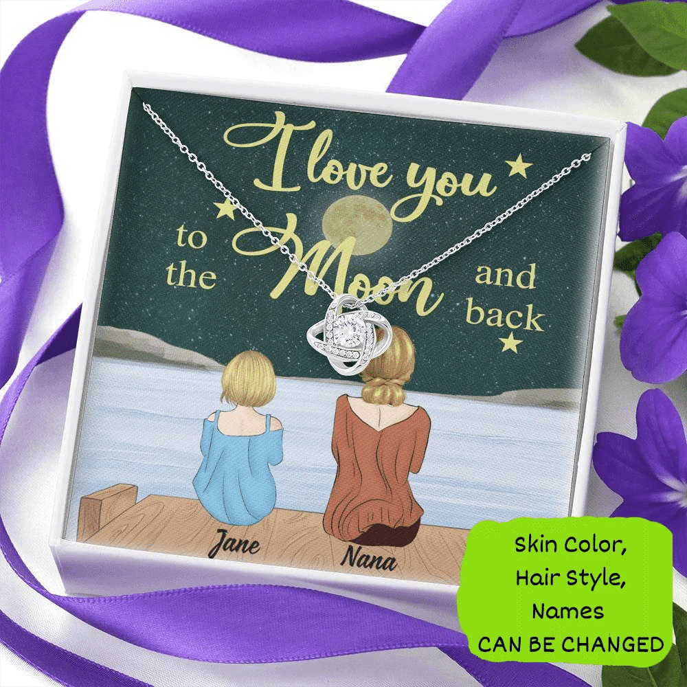 Love You To The Moon And Back Custom Name Love Knot Necklace Gift For Daughter