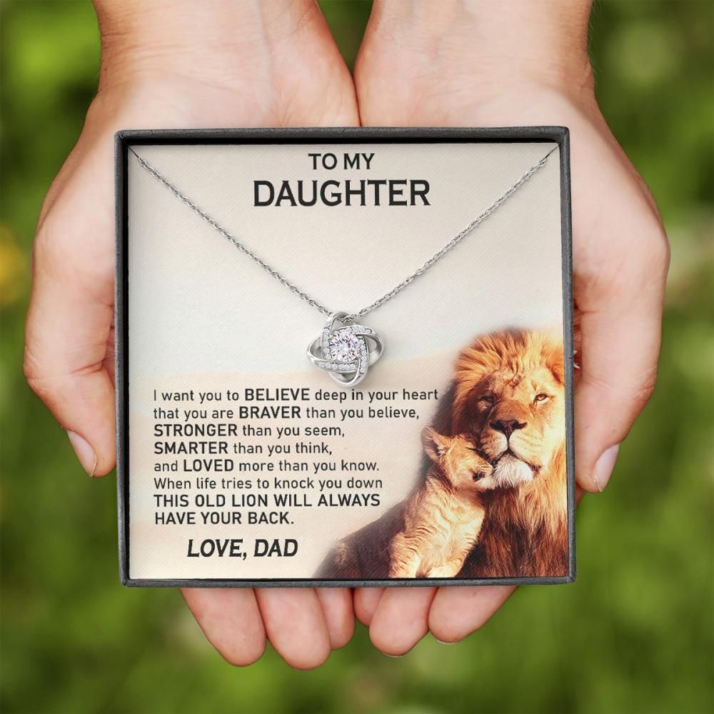 Love Knot Necklace Dad Gift For Daughter Lion Believe Deep In Your Heart