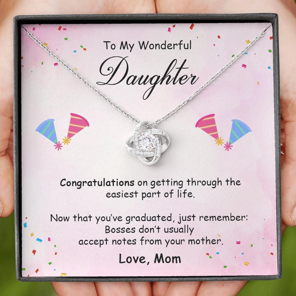 Gift For Daughter Congratulations On Getting Through Pink Theme Love Knot Necklace
