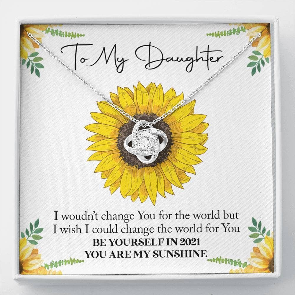 Gift For Daughter You Are My Sunshine 14k White Gold Love Knot Necklace