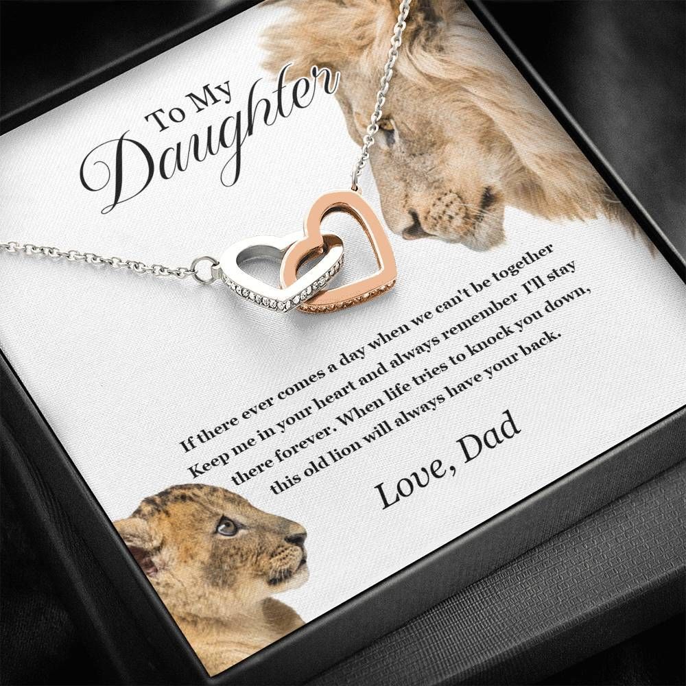 Keep Me In Your Heart Interlocking Hearts Necklace Lion Dad Gift For Daughter