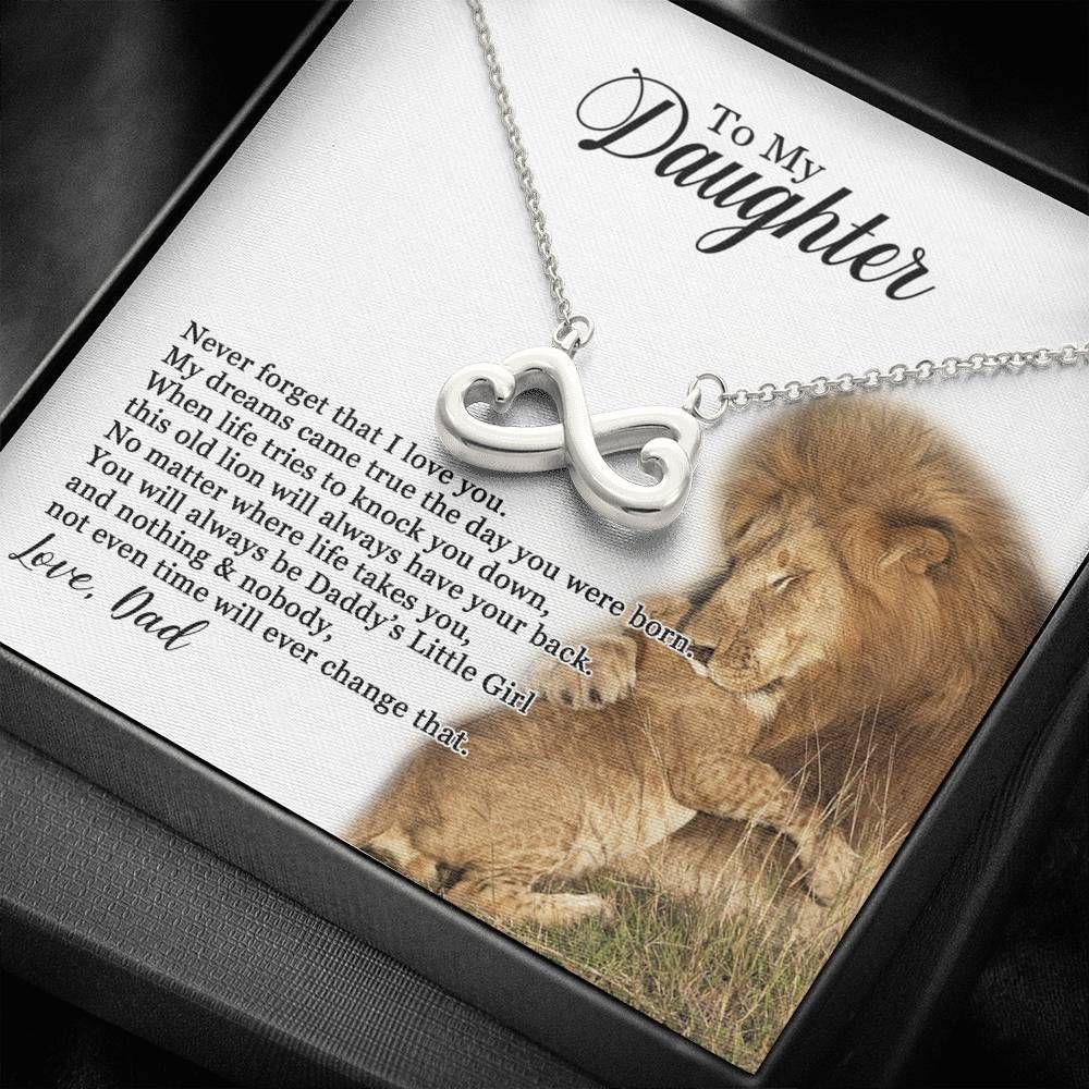 Never Forget I Love You Infinity Heart Necklace Lion Dad Gift For Daughter