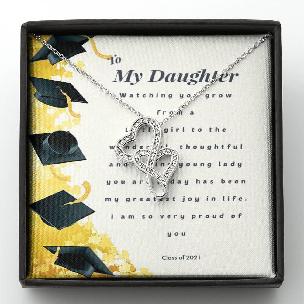 Graduation Parent Gift For Daughter Double Hearts Necklace With Message Card Proud Of You