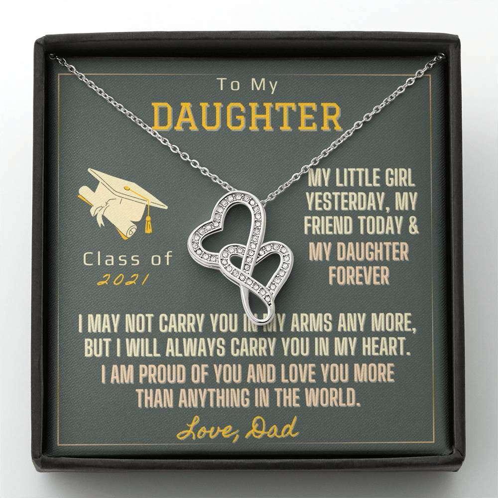 Love You More Than Anything In The World Graduation Dad Gift For Daughter Double Hearts Necklace